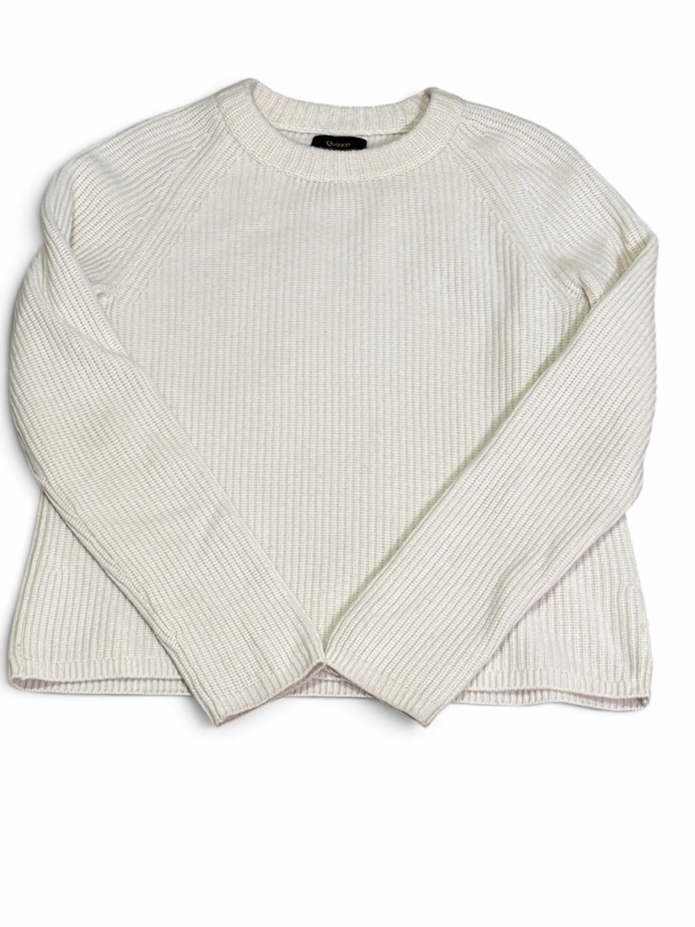 Quince 100% Mongolian Cashmere Fisherman Crewneck Sweater Ivory Cream XS